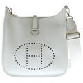 Hermes Evelyne PM Taurillon Clemence Shoulder Bag New White Leather Silver