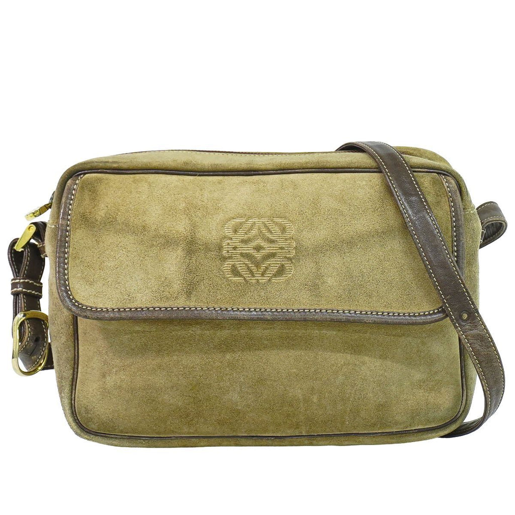 Loewe Anagram Shoulder Bag Pochette Suede Leather Beige
