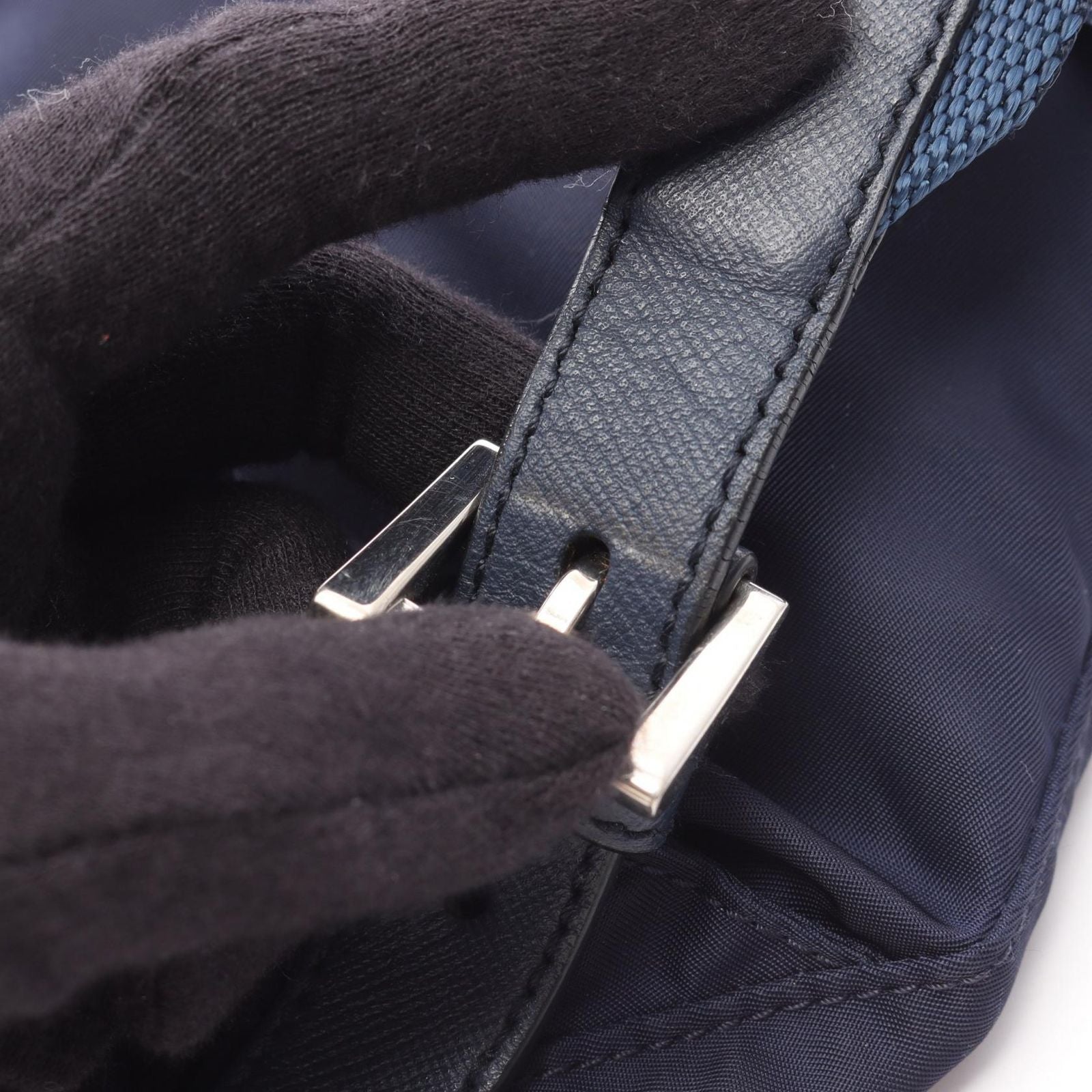 Prada Backpack Navy Nylon Saffiano Leather Triangle Logo — view 9