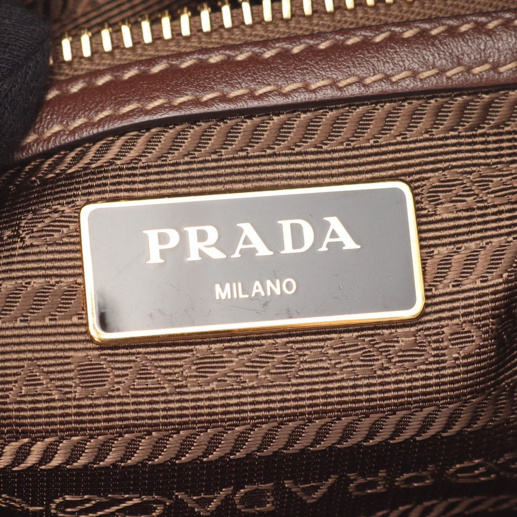 Prada Shoulder Bag Logo Jacquard Beige Canvas Leather Ribbon — view 4