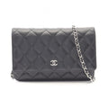 Chanel Shoulder Bag Quilted Black Caviar Leather Chain Wallet