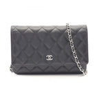 Chanel Shoulder Bag Quilted Black Caviar Leather Chain Wallet