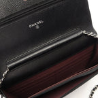 Chanel Shoulder Bag Quilted Black Caviar Leather Chain Wallet — view 7
