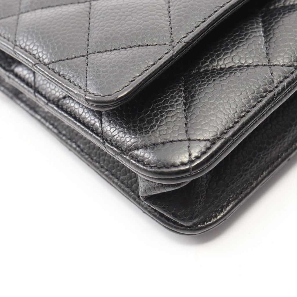 Chanel Shoulder Bag Quilted Black Caviar Leather Chain Wallet — view 8