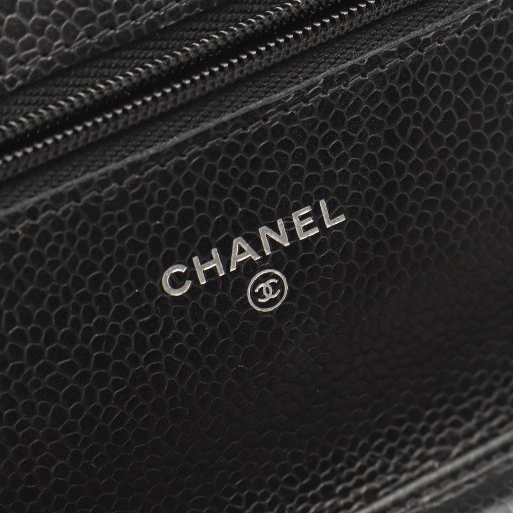 Chanel Shoulder Bag Quilted Black Caviar Leather Chain Wallet — view 4