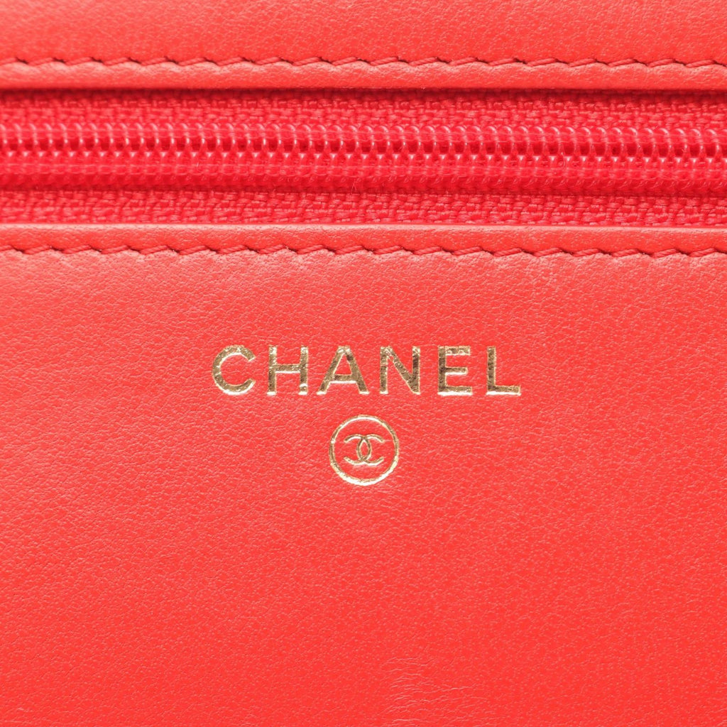 Chanel Shoulder Bag Quilted Camellia Red Lambskin Chain Wallet — view 4