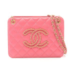Chanel Shoulder Bag Quilted CC Logo Pink Lambskin Chain