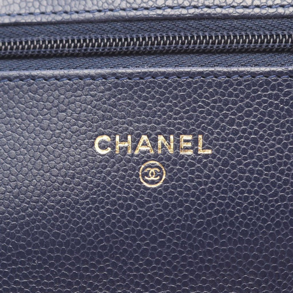 Chanel Shoulder Bag Quilted Navy Caviar Leather Chain Wallet — view 4