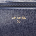 Chanel Shoulder Bag Quilted Navy Caviar Leather Chain Wallet — view 4