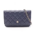 Chanel Shoulder Bag Quilted Navy Caviar Leather Chain Wallet