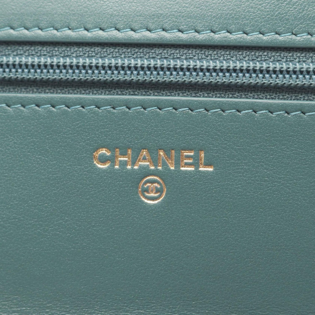 Chanel Shoulder Bag Quilted Green Leather Chain Wallet — view 4