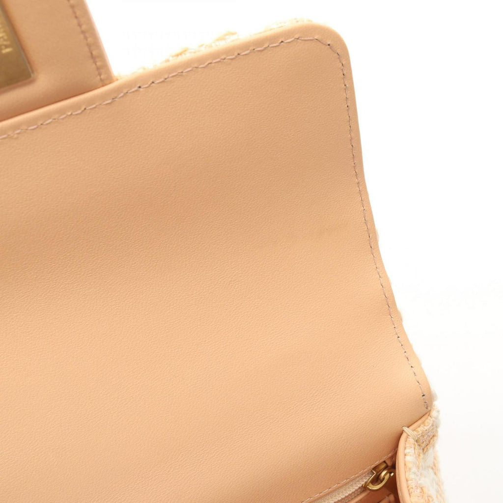 Chanel Shoulder Bag Quilted Top Handle 2-Way Pink Beige White Fabric Leather — view 7