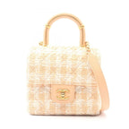 Chanel Shoulder Bag Quilted Top Handle 2-Way Pink Beige White Fabric Leather