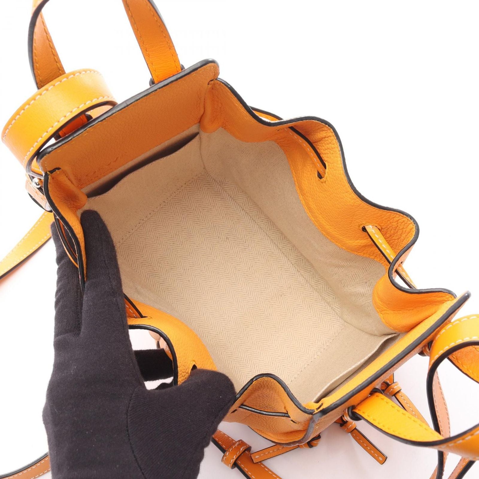 Loewe Handbag Hammock Drawstring Bag Mini 2-Way Orange Leather — view 3