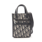 Dior Handbag Safari North South Mini Tote 2-Way Navy Canvas Leather Black