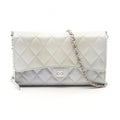 Chanel Shoulder Bag Quilted Phone Case Gradient Silver Green Caviar Leather