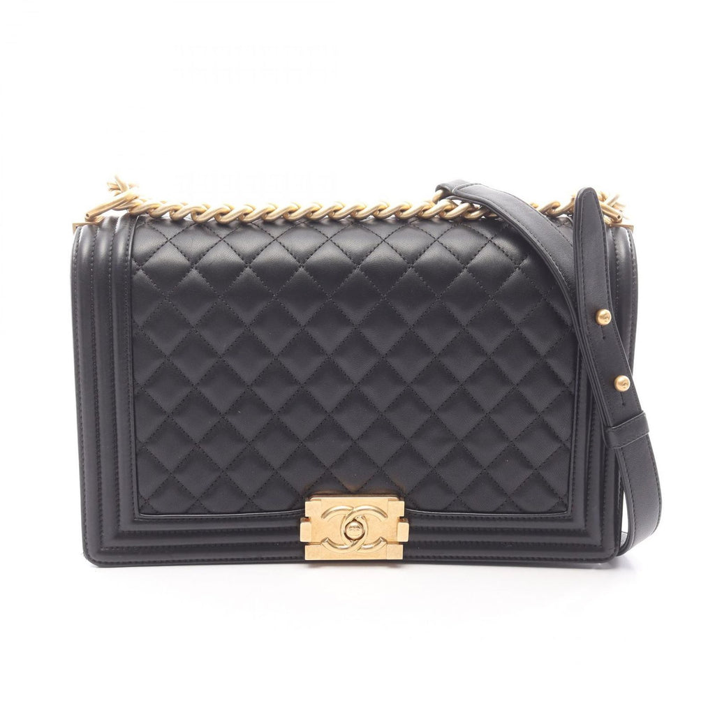 Chanel Shoulder Bag Large Quilted Black Lambskin Chain