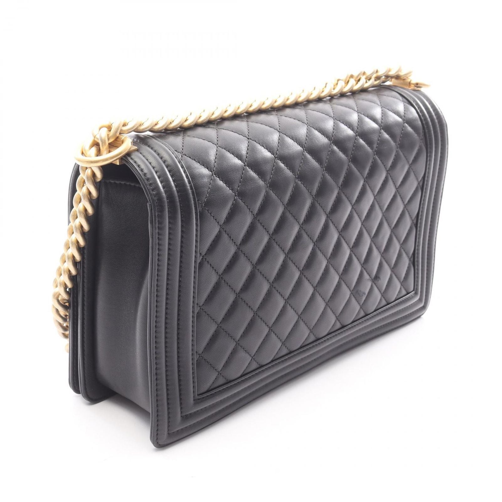 Chanel Shoulder Bag Large Quilted Black Lambskin Chain — view 2