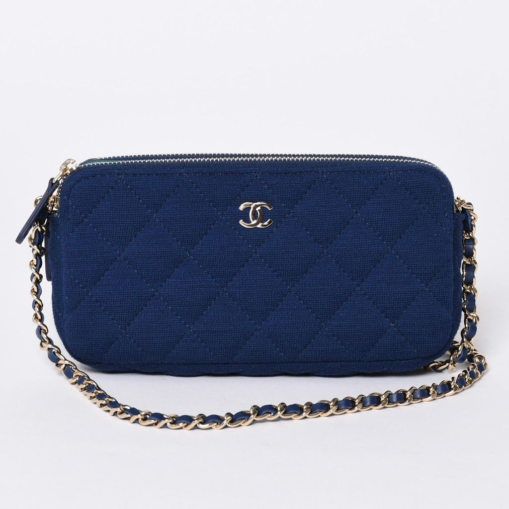Chanel Chain Wallet Quilted CC Logo Navy Blue Gold Shoulder Bag