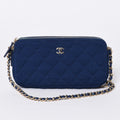 Chanel Chain Wallet Quilted CC Logo Navy Blue Gold Shoulder Bag