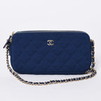 Chanel Chain Wallet Quilted CC Logo Navy Blue Gold Shoulder Bag