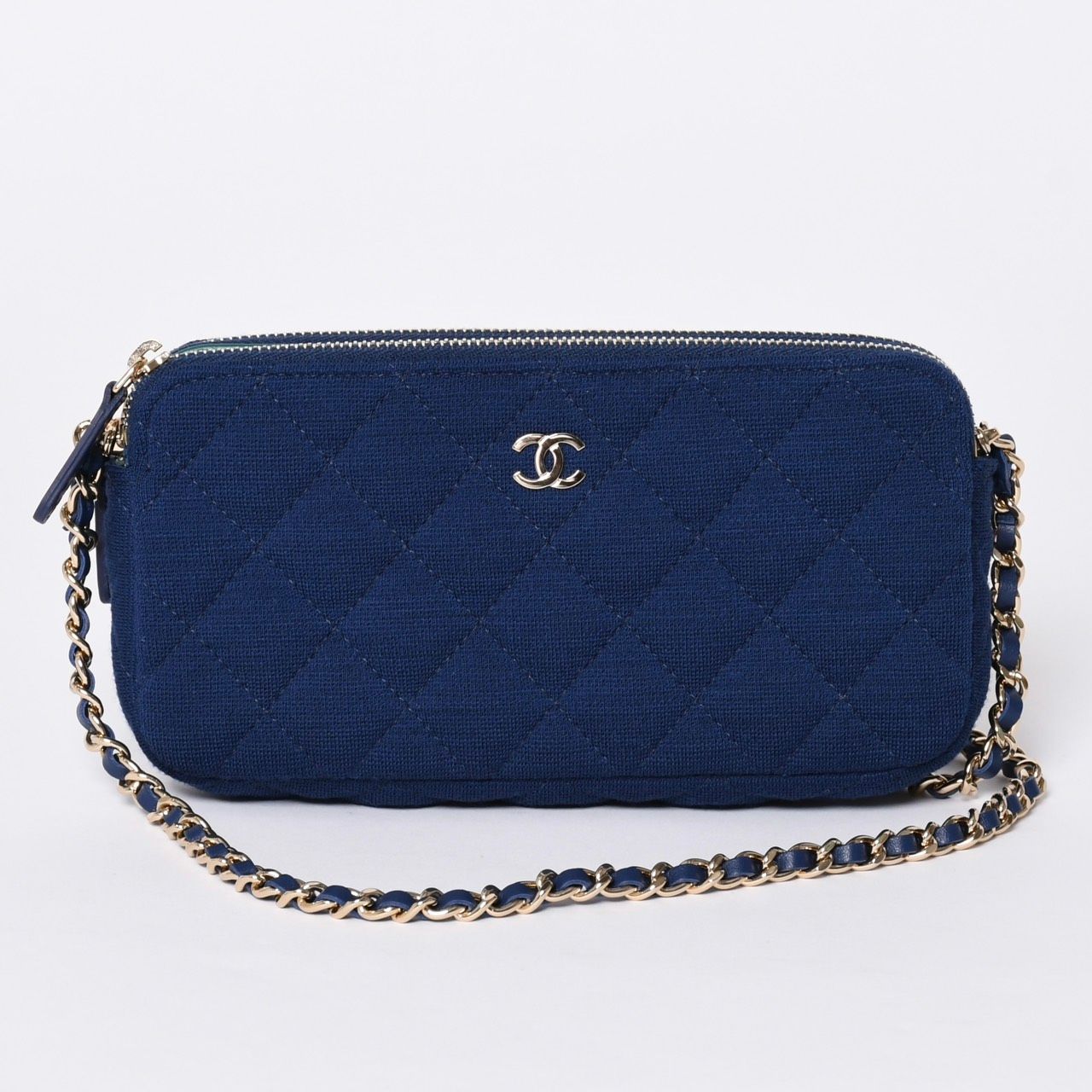 Chanel Chain Wallet Quilted CC Logo Navy Blue Gold Shoulder Bag