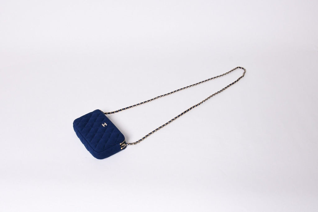 Chanel Chain Wallet Quilted CC Logo Navy Blue Gold Shoulder Bag — view 6