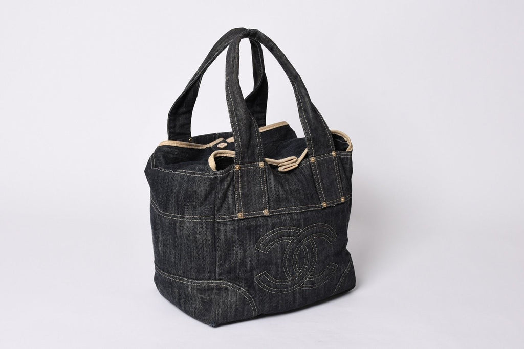 Chanel Sparkling Denim Tote Bag Fabric Indigo Gold — view 3
