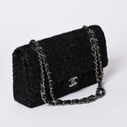 Chanel Quilted 25 Double Flap Chain Shoulder Bag CC Logo Tweed Leather Black — view 3