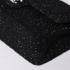 Chanel Quilted 25 Double Flap Chain Shoulder Bag CC Logo Tweed Leather Black — view 6