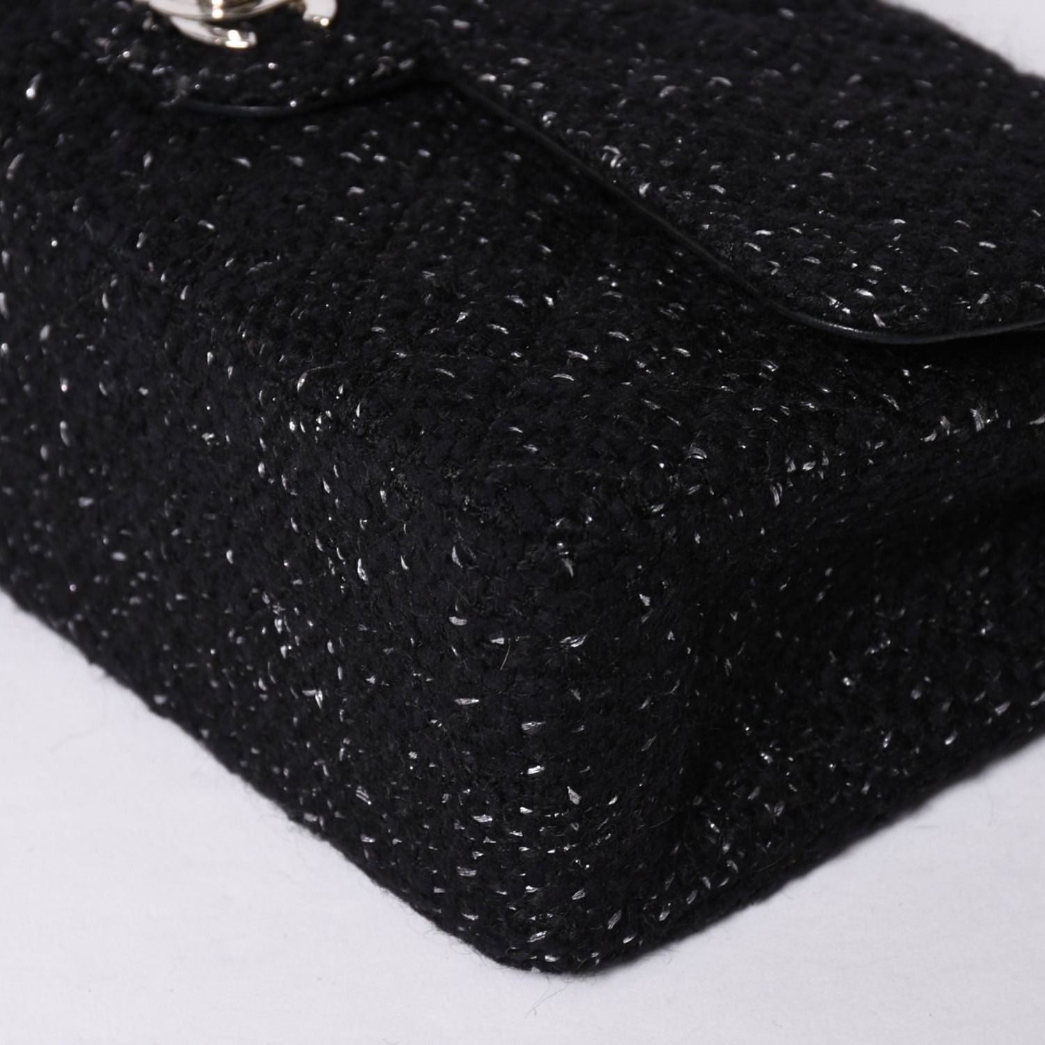Chanel Quilted 25 Double Flap Chain Shoulder Bag CC Logo Tweed Leather Black — view 6