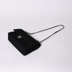 Chanel Quilted 25 Double Flap Chain Shoulder Bag CC Logo Tweed Leather Black — view 5
