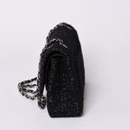 Chanel Quilted 25 Double Flap Chain Shoulder Bag CC Logo Tweed Leather Black — view 4