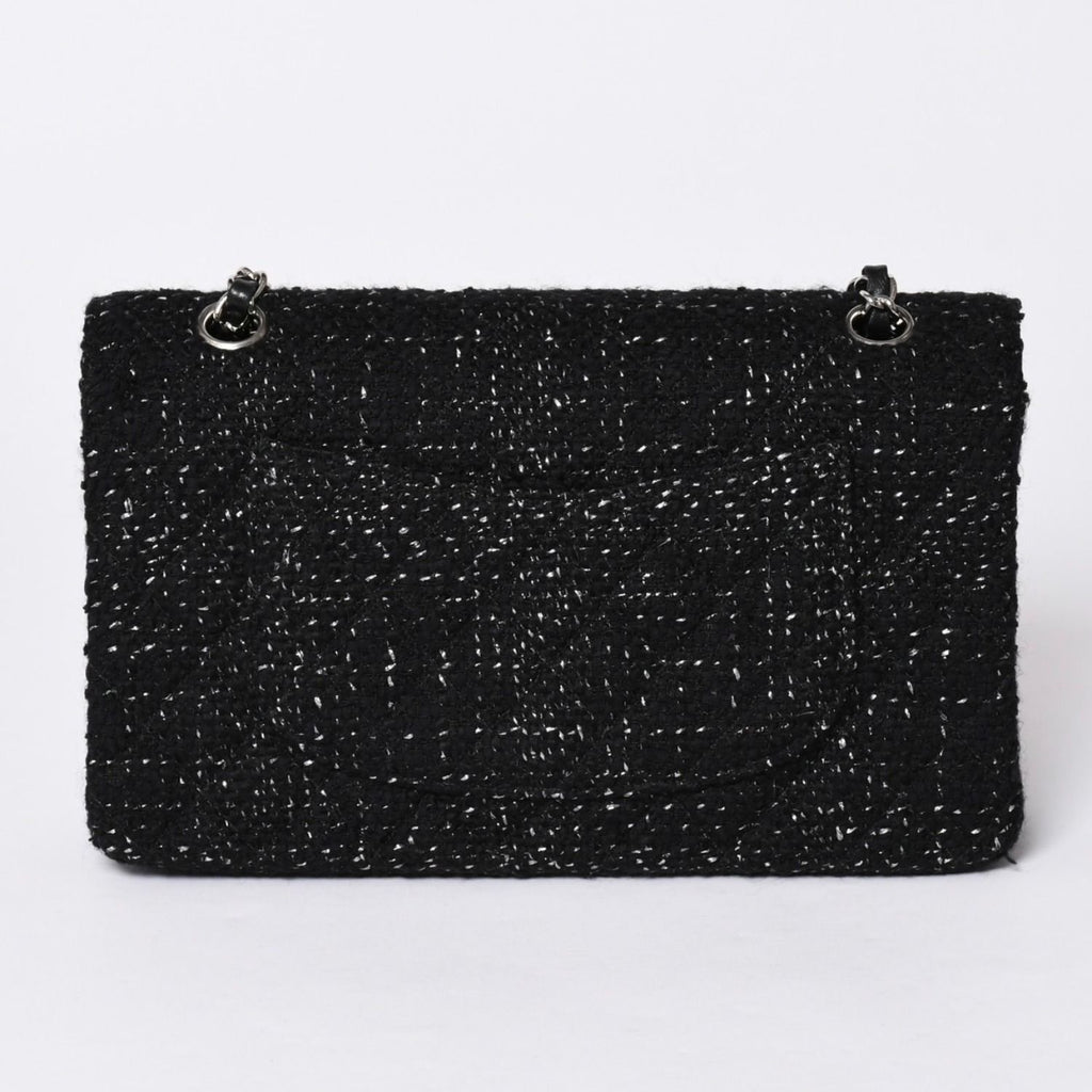 Chanel Quilted 25 Double Flap Chain Shoulder Bag CC Logo Tweed Leather Black — view 2
