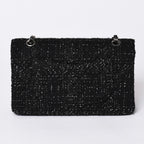 Chanel Quilted 25 Double Flap Chain Shoulder Bag CC Logo Tweed Leather Black — view 2