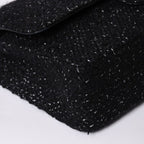Chanel Quilted 25 Double Flap Chain Shoulder Bag CC Logo Tweed Leather Black — view 8