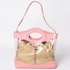 Chanel 31 Large Shopping Bag CC Logo Straw Leather Vinyl Pink