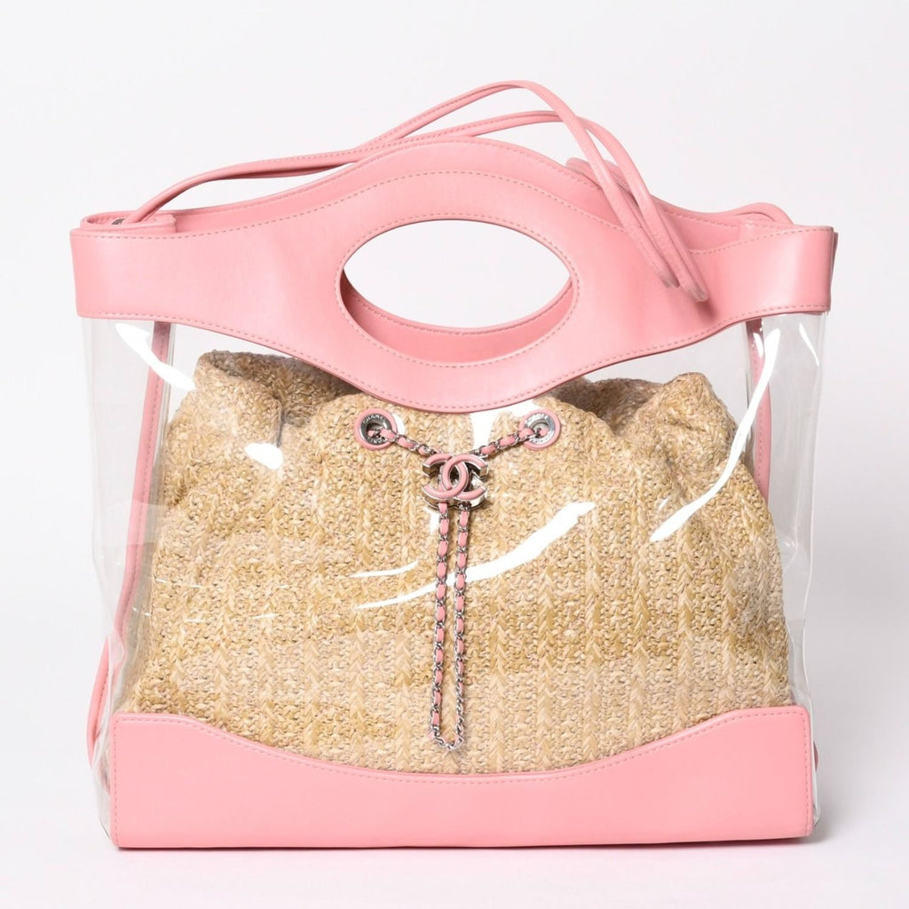 Chanel 31 Large Shopping Bag CC Logo Straw Leather Vinyl Pink — view 2
