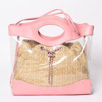 Chanel 31 Large Shopping Bag CC Logo Straw Leather Vinyl Pink — view 2