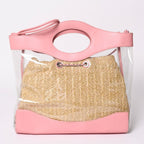 Chanel 31 Large Shopping Bag CC Logo Straw Leather Vinyl Pink — view 3
