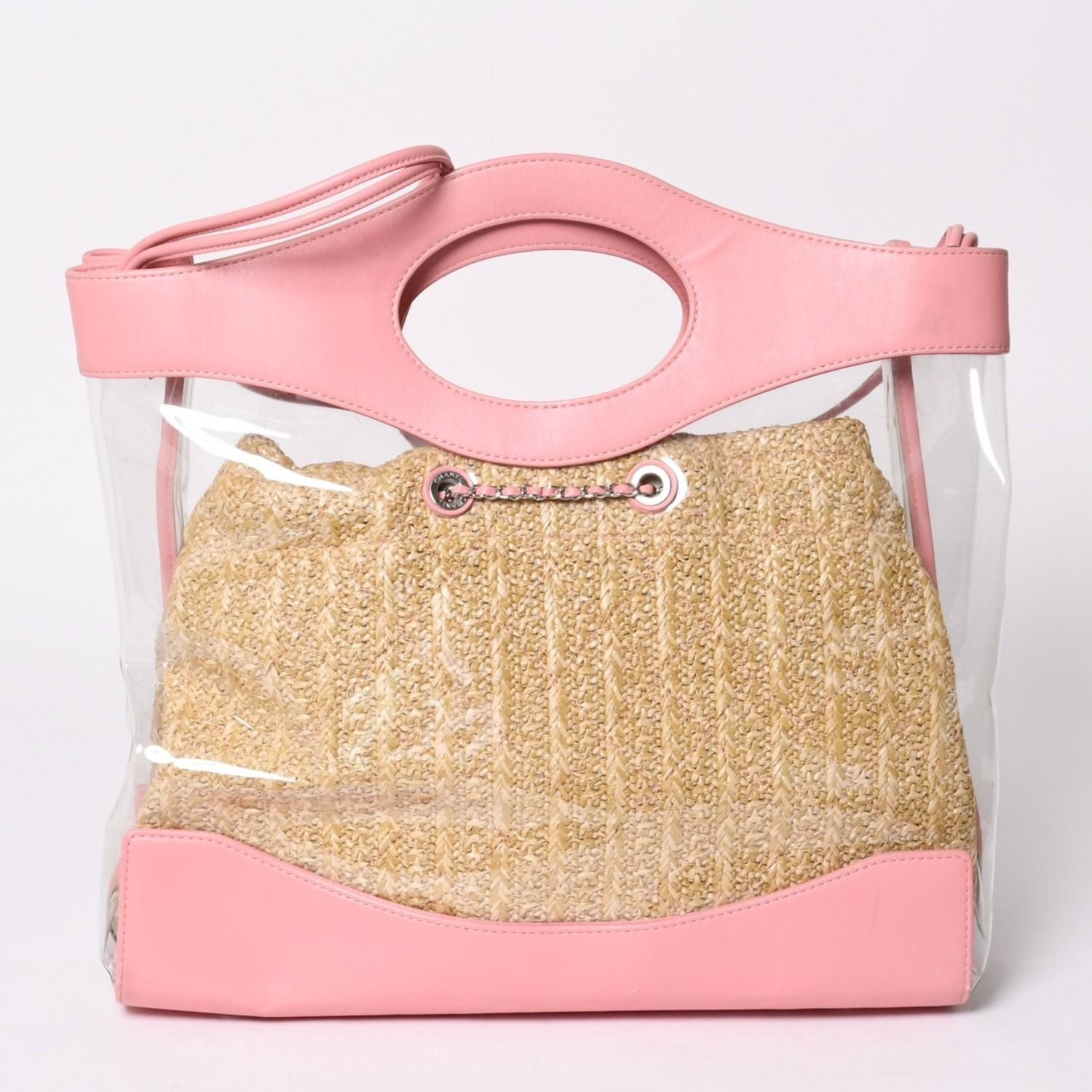 Chanel 31 Large Shopping Bag CC Logo Straw Leather Vinyl Pink — view 3