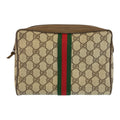 Gucci Sherry Line Beige Brown GG Supreme Canvas Leather Clutch Pouch