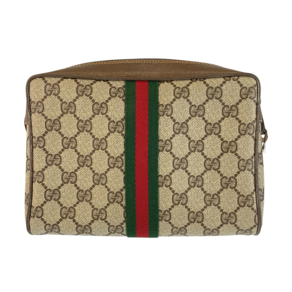 Gucci Sherry Line Beige Brown GG Supreme Canvas Leather Clutch Pouch — view 2