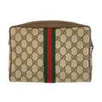Gucci Sherry Line Beige Brown GG Supreme Canvas Leather Clutch Pouch — view 2