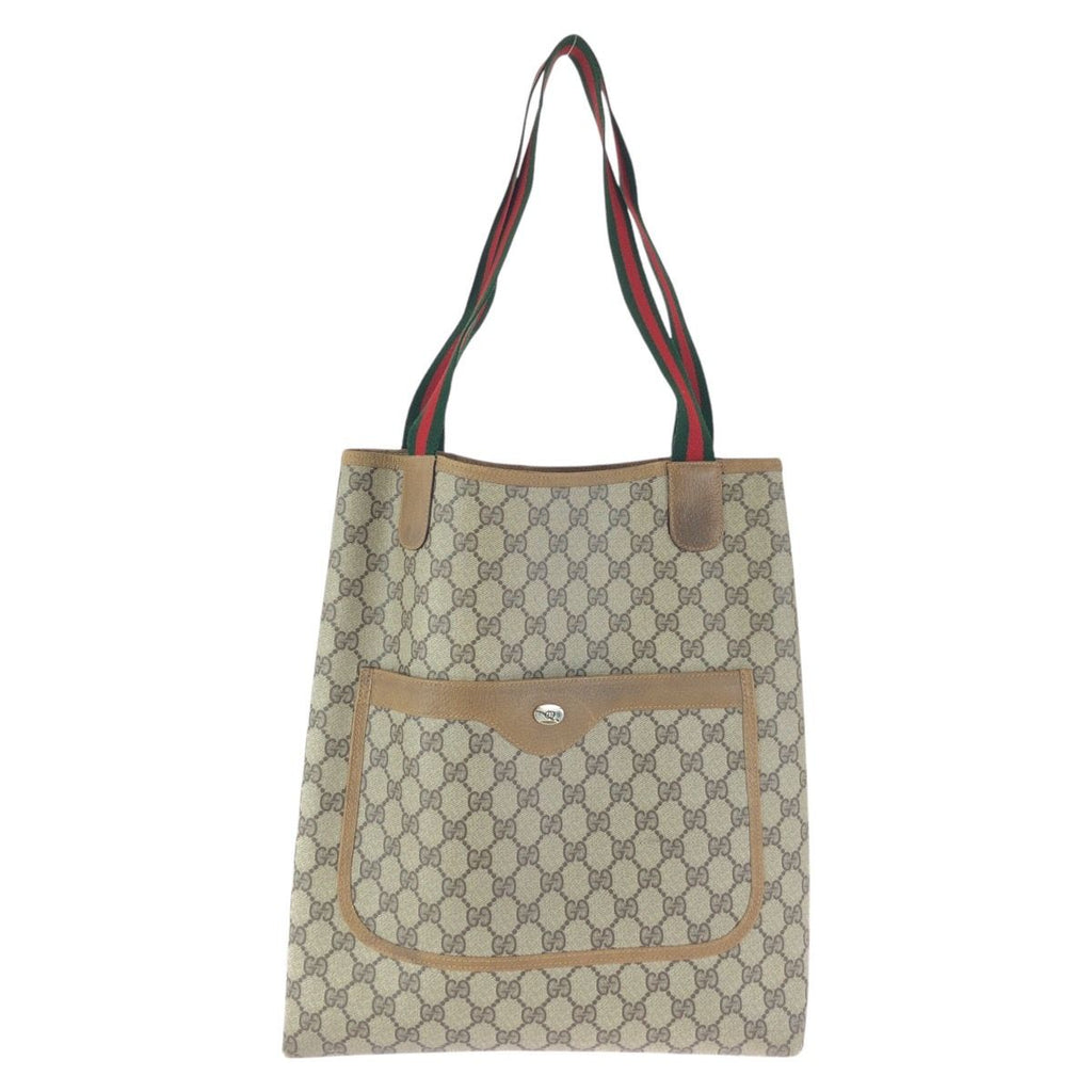 Gucci Vintage Sherry Line Beige Gray GG Supreme Canvas Tote Shoulder Bag