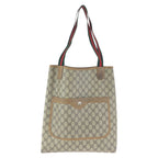 Gucci Vintage Sherry Line Beige Gray GG Supreme Canvas Tote Shoulder Bag