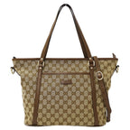 Gucci Tote Shoulder Bag 2-Way GG Canvas Beige Brown