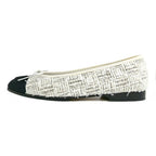 Chanel Ballerina Flat Shoes 35c Tweed Black White CC Logo