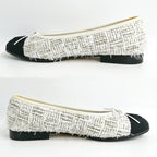Chanel Ballerina Flat Shoes 35c Tweed Black White CC Logo — view 2