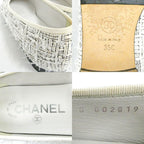 Chanel Ballerina Flat Shoes 35c Tweed Black White CC Logo — view 8